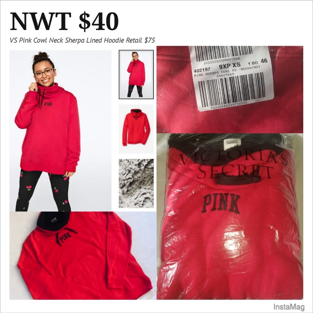 *NWT* VS Pink XS Cowl Neck SHERPA LINED PULLOVER